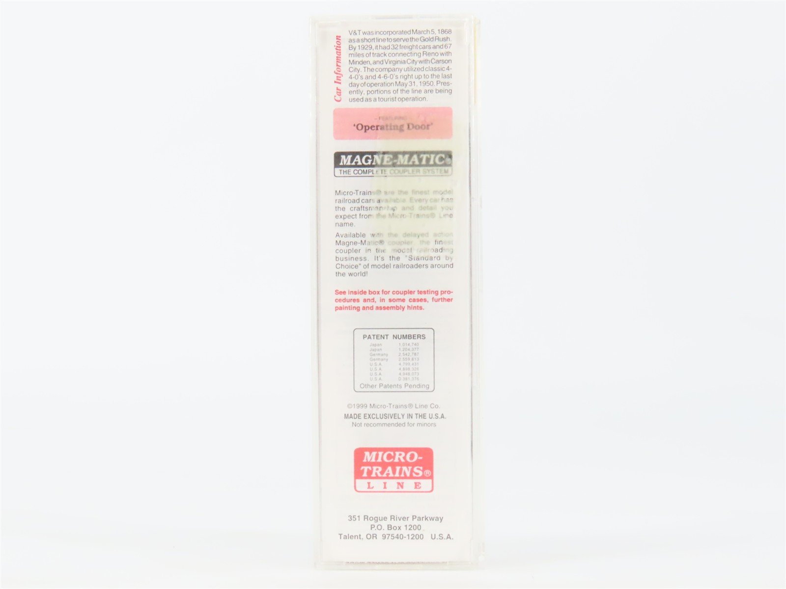 N Scale Micro-Trains MTL 39180 VT Virginia & Truckee 40' Box Car #1015