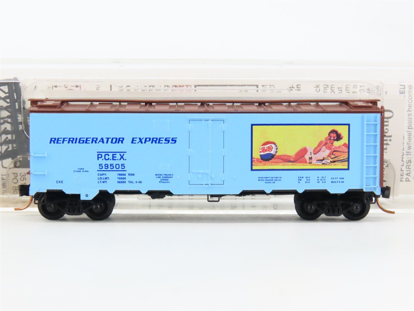 N Scale Micro-Trains MTL 59550 PCEX Pepsi Cola 40' Steel Side Ice Reefer #59505