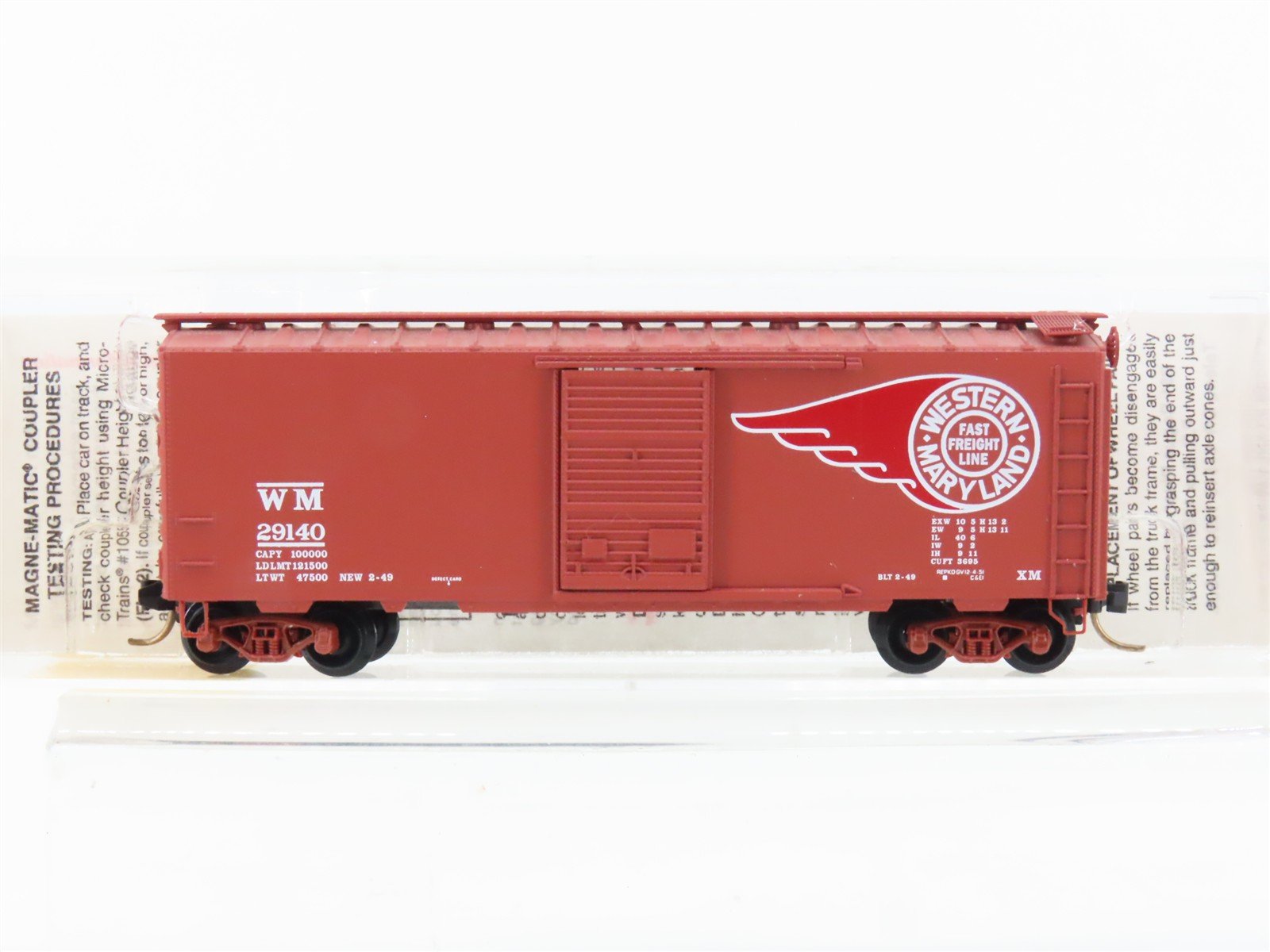N Micro-Trains MTL 20396 WM Western Maryland Fast Freight 40' Box Car #29140