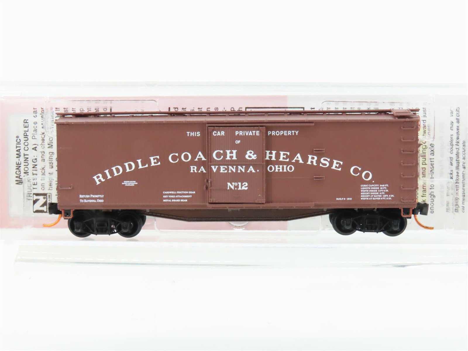 N Scale Micro-Trains MTL Special Run Riddle Coach & Hearse Co. Box Car #12