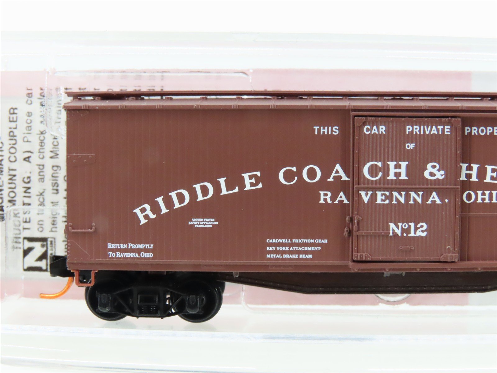 N Scale Micro-Trains MTL Special Run Riddle Coach & Hearse Co. Box Car #12