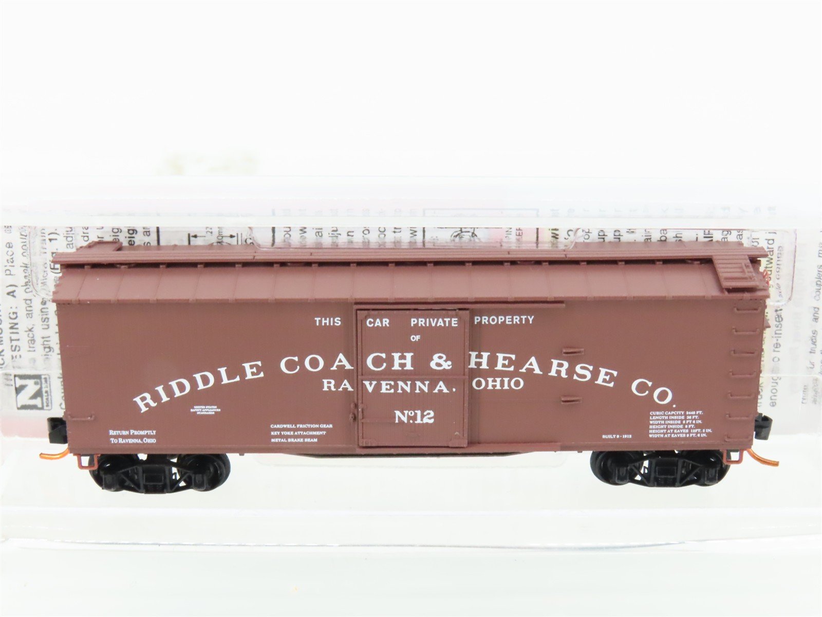 N Scale Micro-Trains MTL Special Run Riddle Coach & Hearse Co. Box Car #12