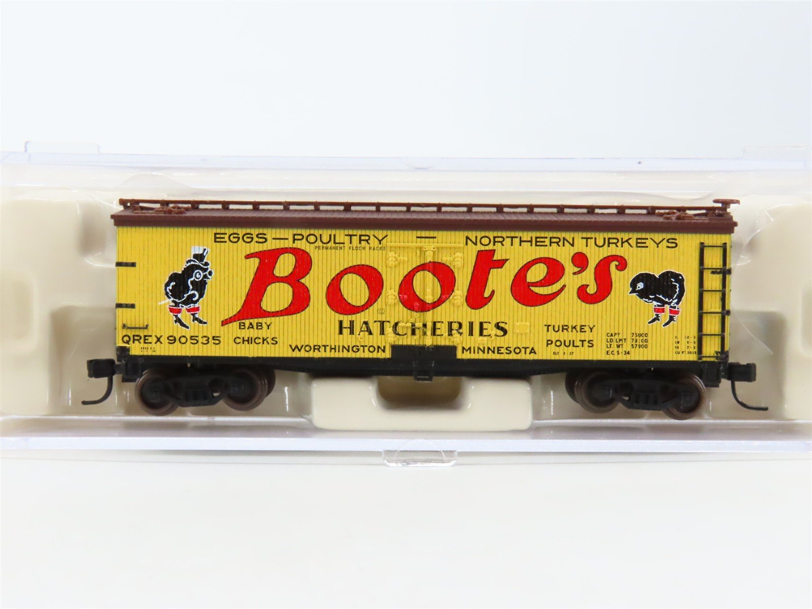 N Scale Atlas 41451 QREX Boote's Hatcheries 40' Woodside Reefer #90535