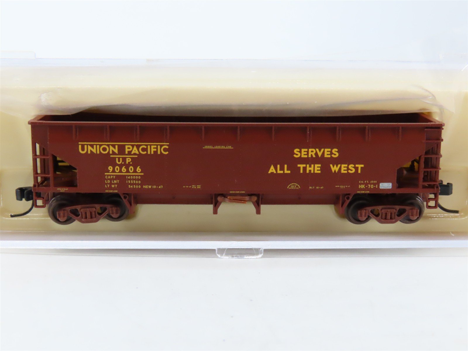 N Atlas 34776-1 UP Union Pacific Railroad 70 Ton Hart Ballast Hopper #90606