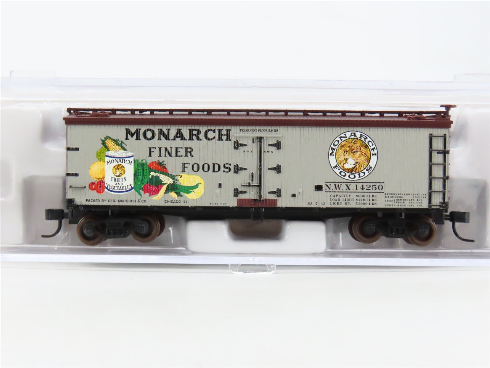 N Scale Atlas 41489 NWX Monarch Foods 40' Wood Reefer #14250