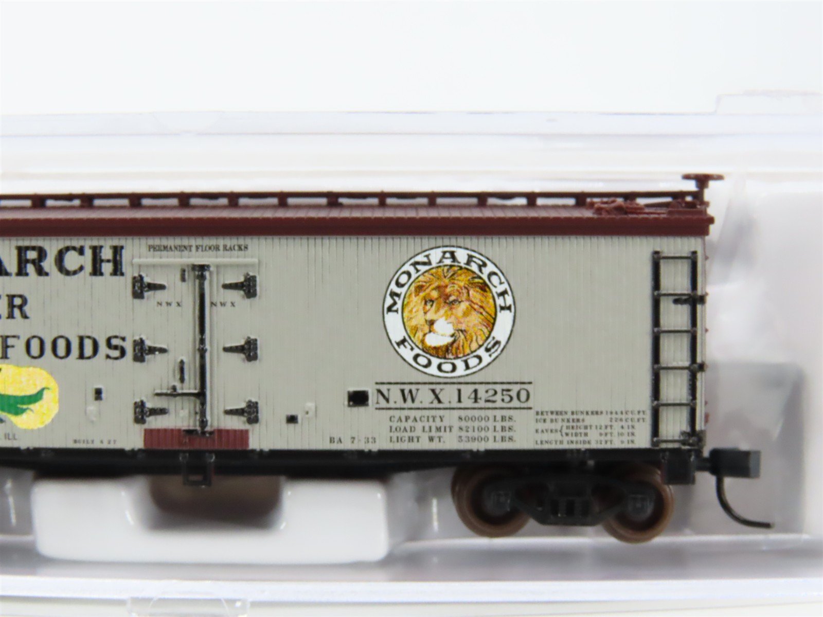 N Scale Atlas 41489 NWX Monarch Foods 40' Wood Reefer #14250