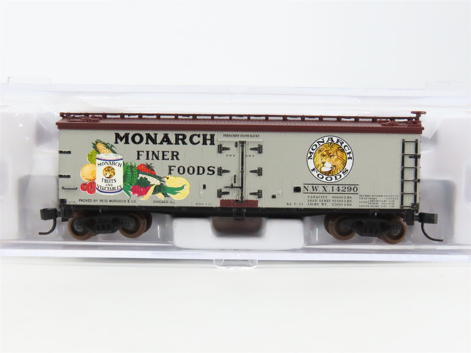 N Scale Atlas 41490 NWX Monarch Foods 40' Wood Reefer #14290