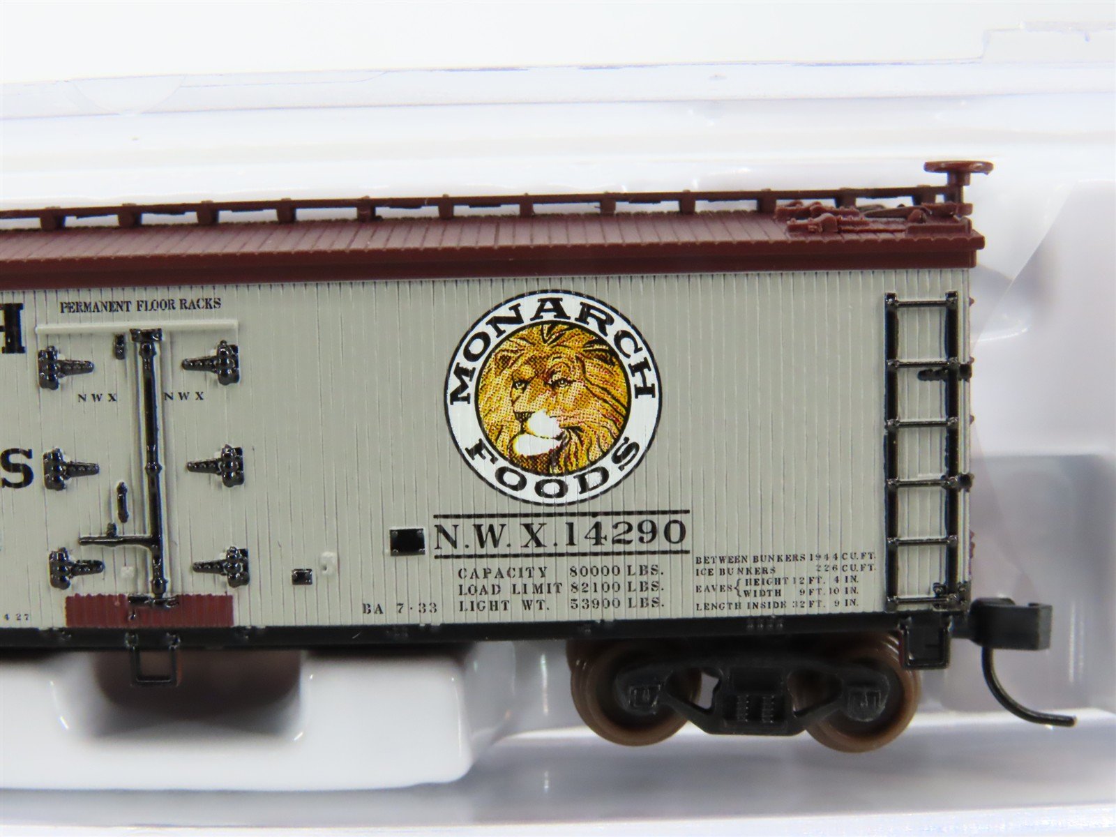 N Scale Atlas 41490 NWX Monarch Foods 40' Wood Reefer #14290