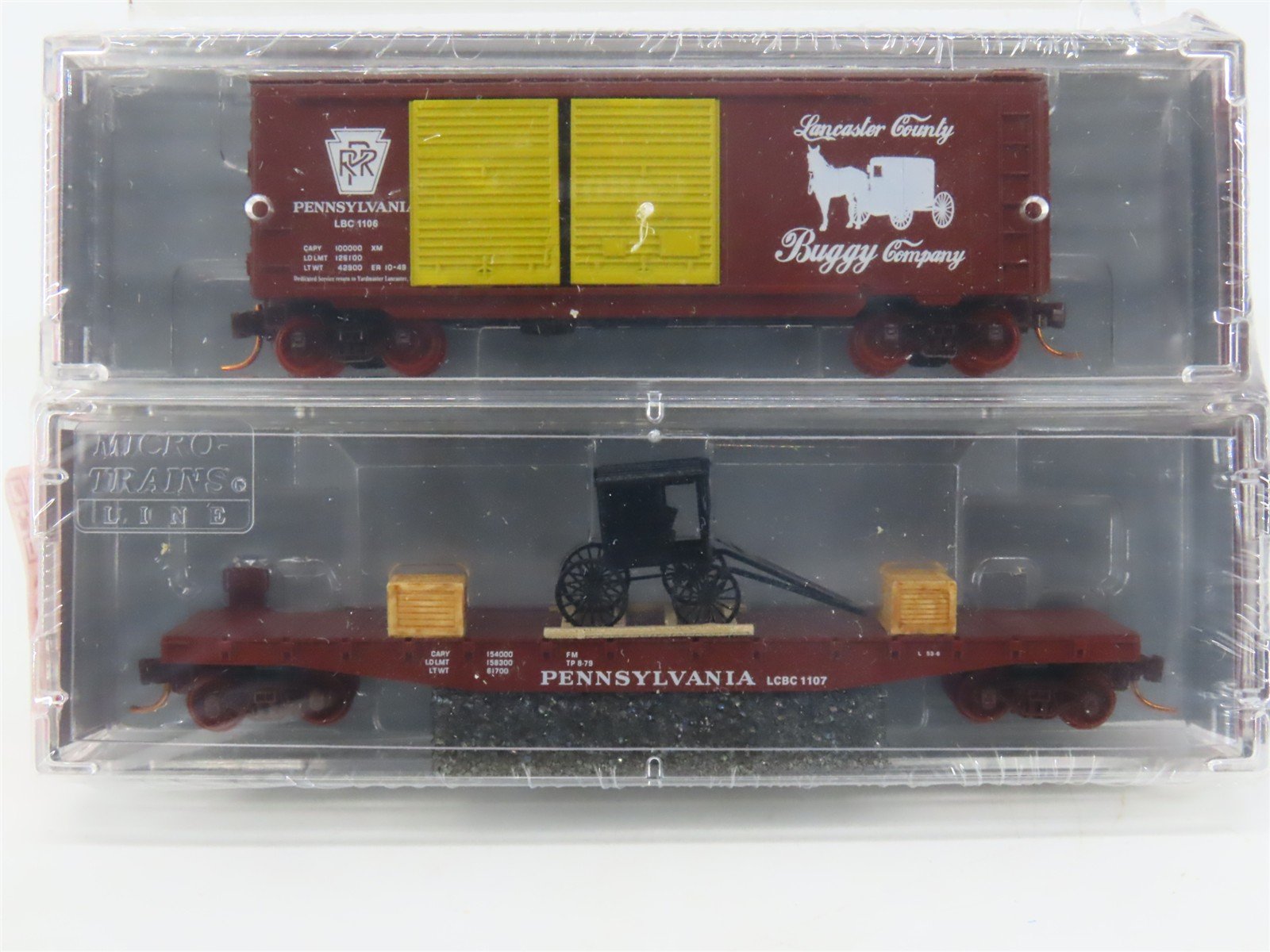 N Micro-Trains MTL NSE PRR Lancaster County Buggy Co. Box Car & Flat Car 2-Pack