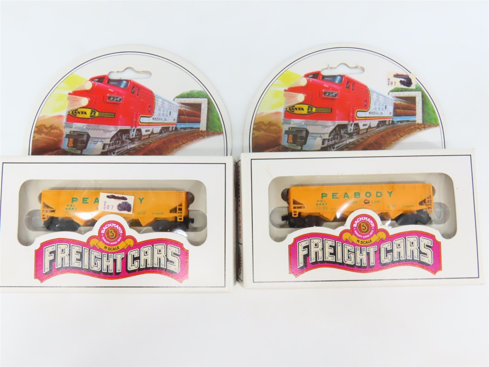 LOT of 2 N Scale Bachmann 53-1033-88 PSL Peabody Short Line 4-Bay Hopper #6687