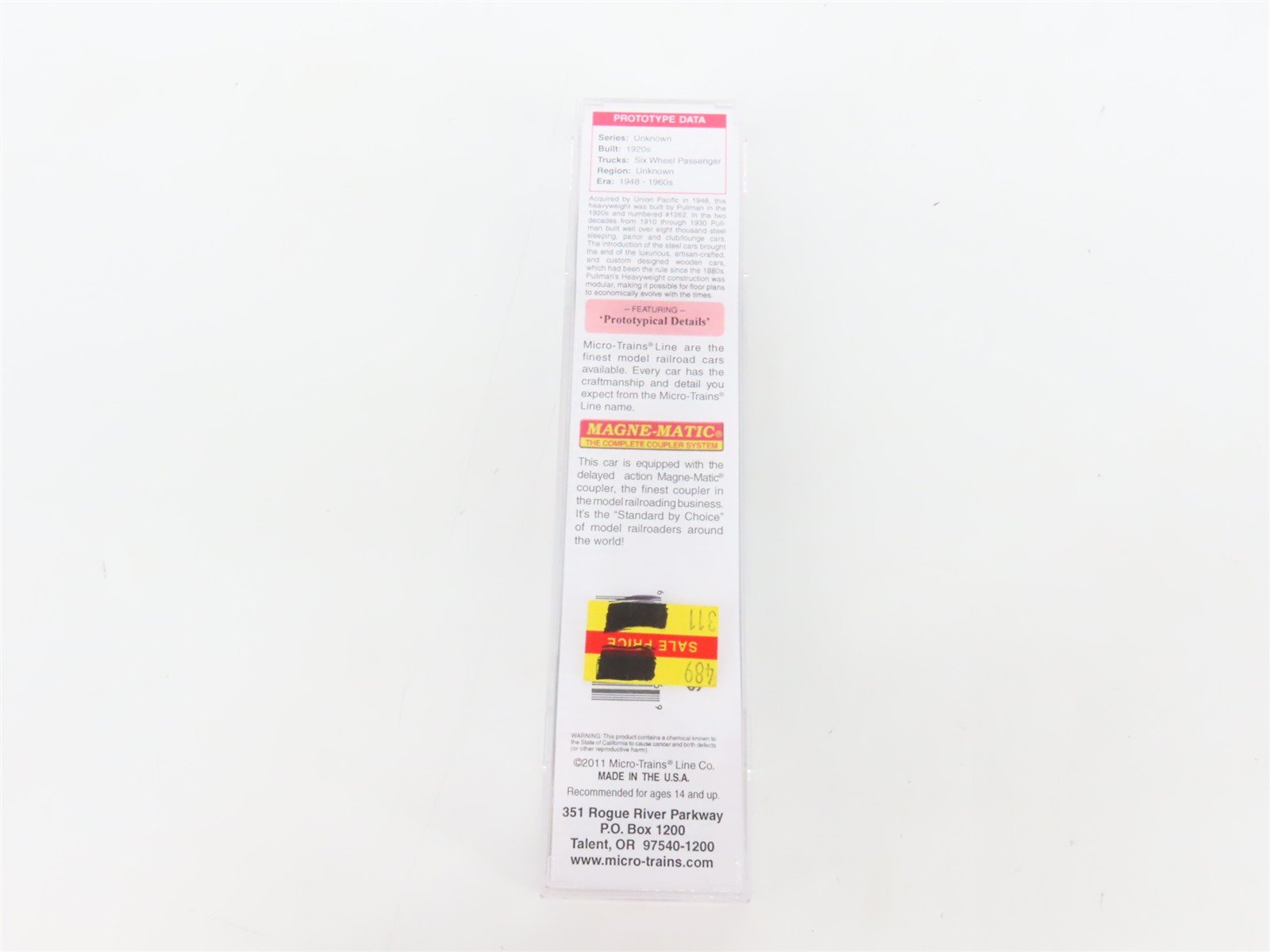 N Scale Micro-Trains MTL 14300060 UP Railway 83' HW Parlor Passenger Car #1262