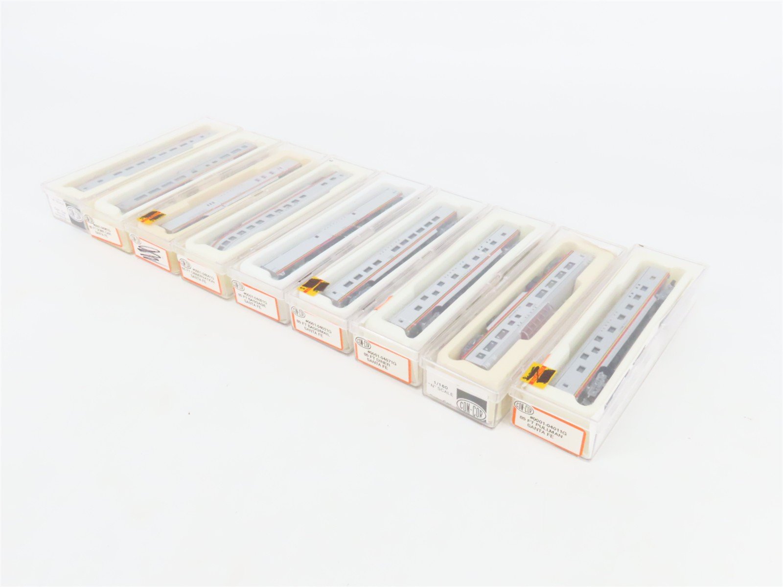 LOT of 9 N Scale Con-Cor ATSF Santa Fe Baggage/Dome/Obs/Coach Passenger Cars