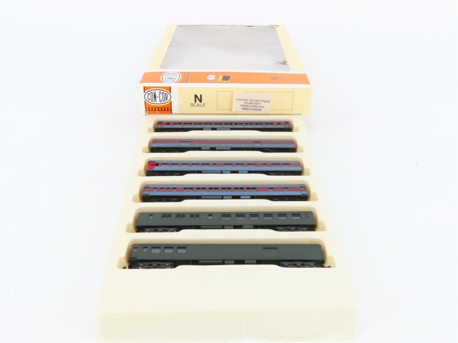 N Scale Con-Cor 0003-570000 Undecorated Heavyweight Passenger 6-Car Set