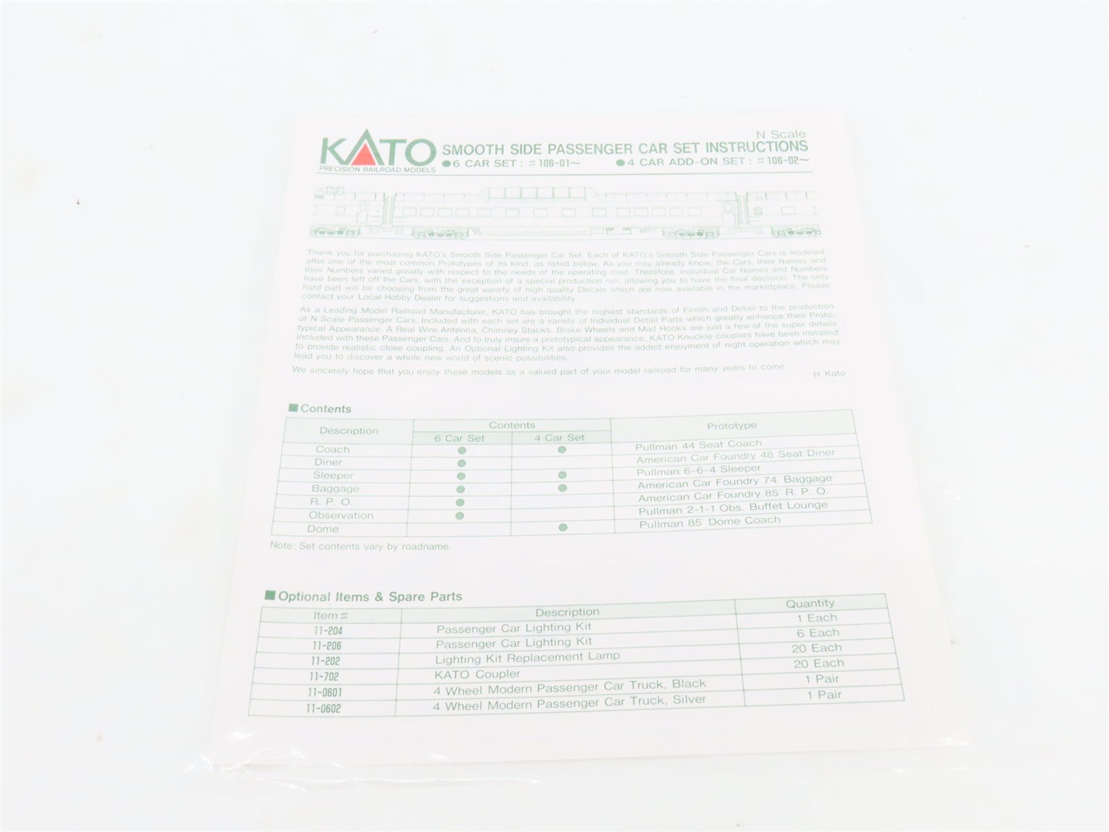 N Scale Kato 106-024 UP Union Pacific Smooth Side Passenger 4-Car Set
