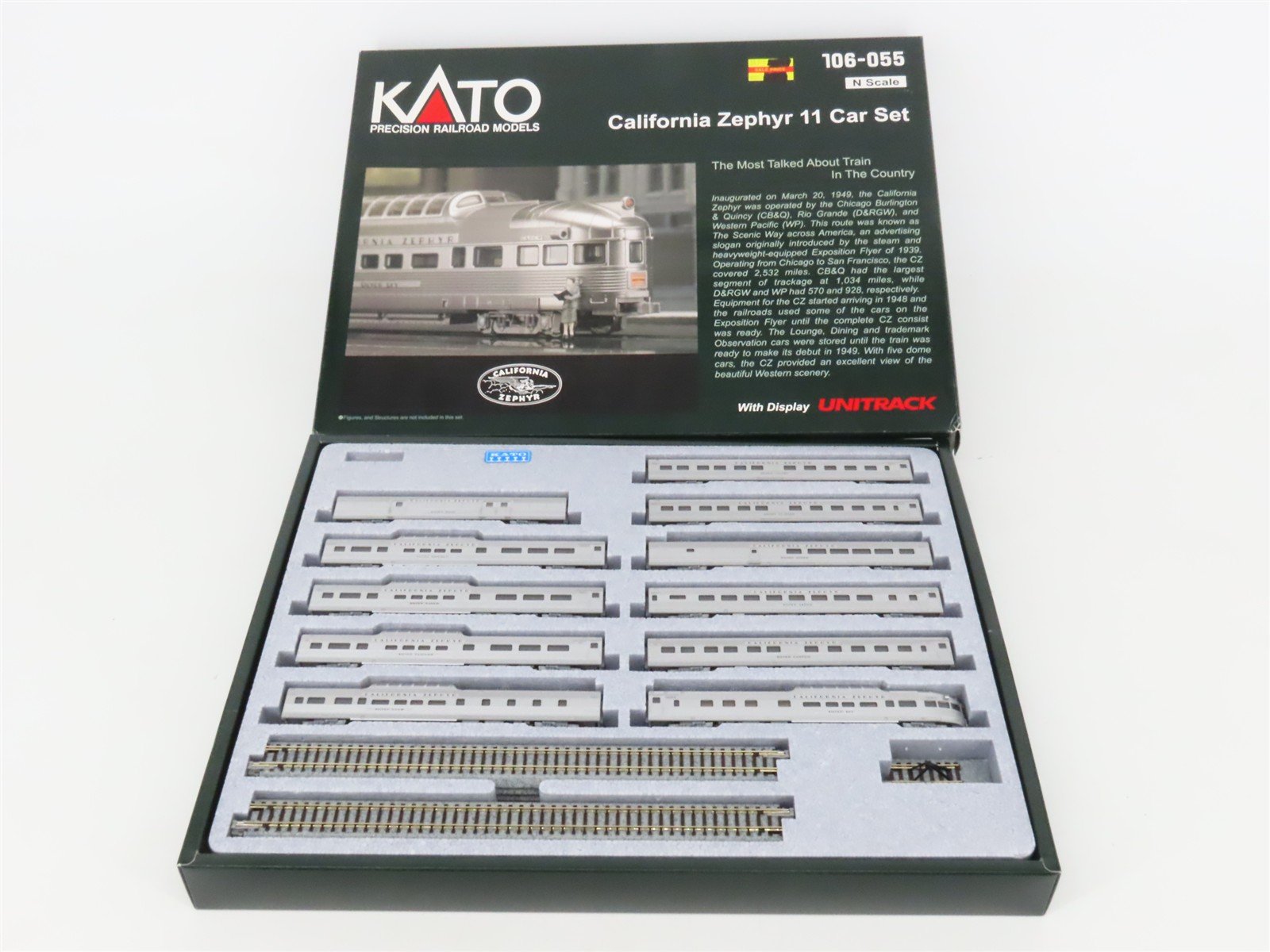 N Scale Kato 106-055 California Zephyr Passenger 11-Car Set w/Display Track