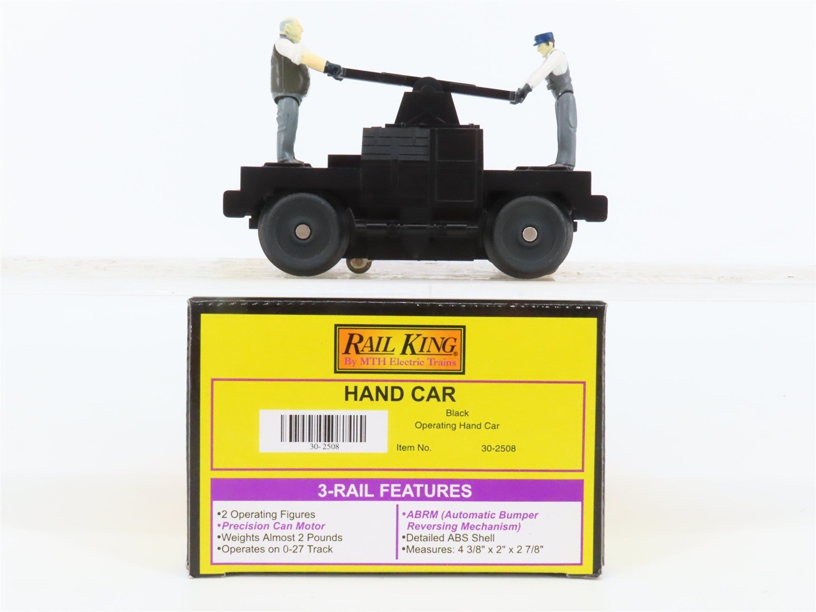O27 Gauge 3-Rail MTH RailKing 30-2508 Unlettered Operating Hand Car w/ Figures