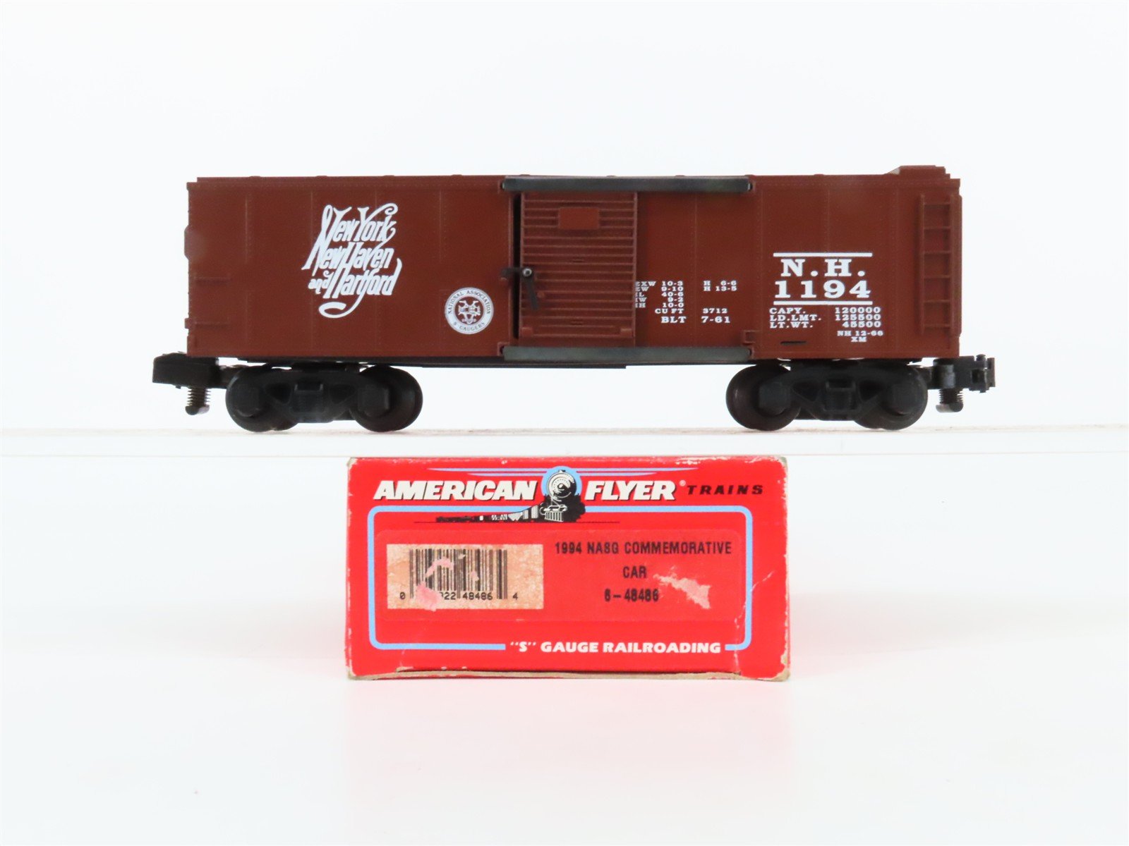 S Scale American Flyer 6-48486 NH New Haven 1994 NASG Commemorative Boxcar #1194