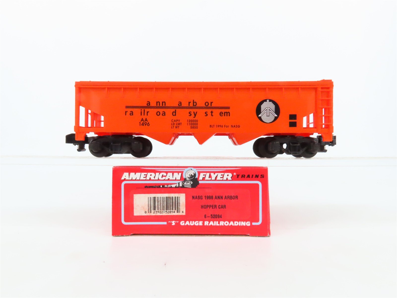 S Scale American Flyer 6-52094 AA Ann Arbor NASG 1996 3-Bay Covered Hopper #1496