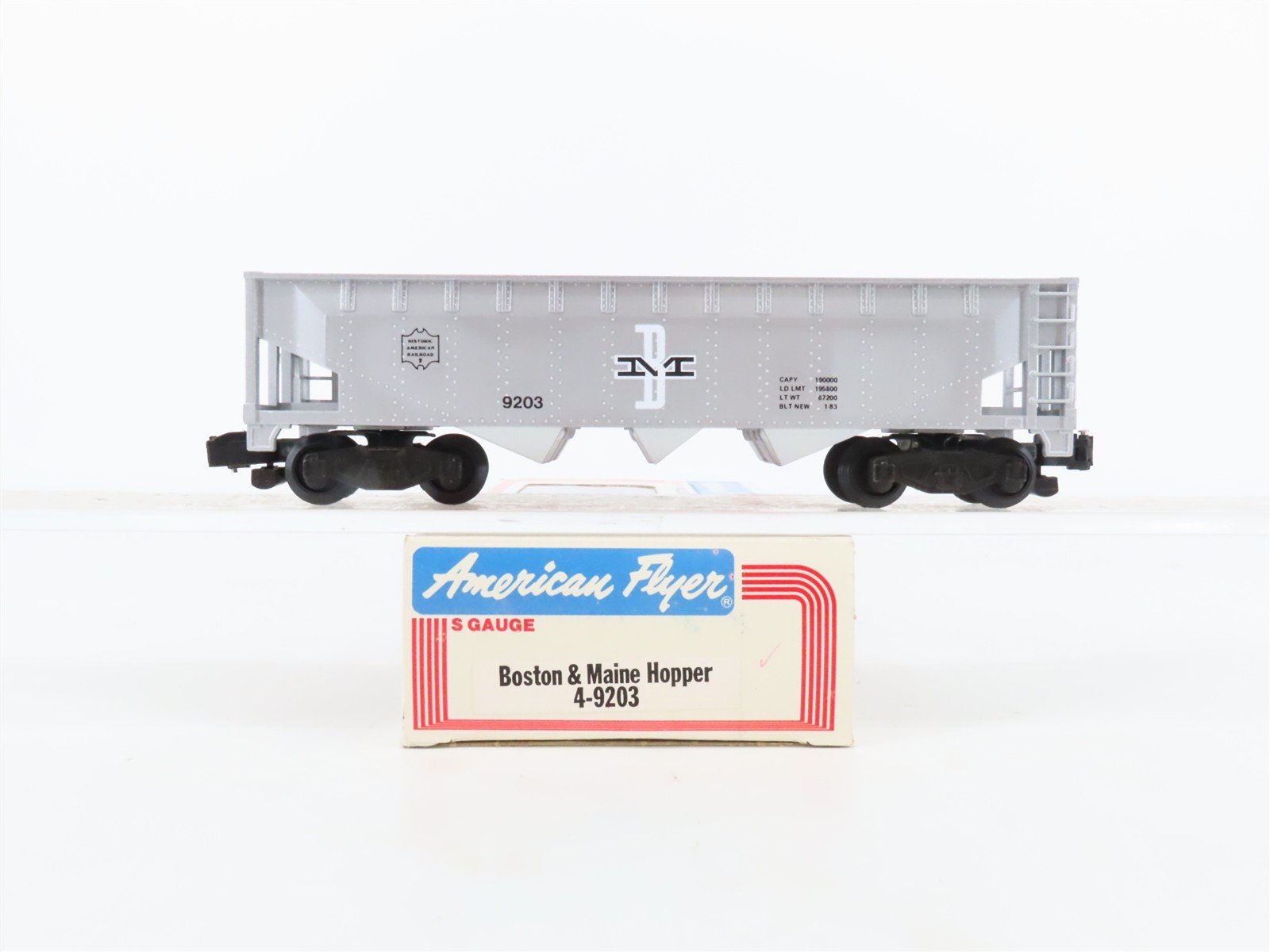 S Scale American Flyer 4-9203 B&M Boston & Maine 3-Bay Open Hopper #9203