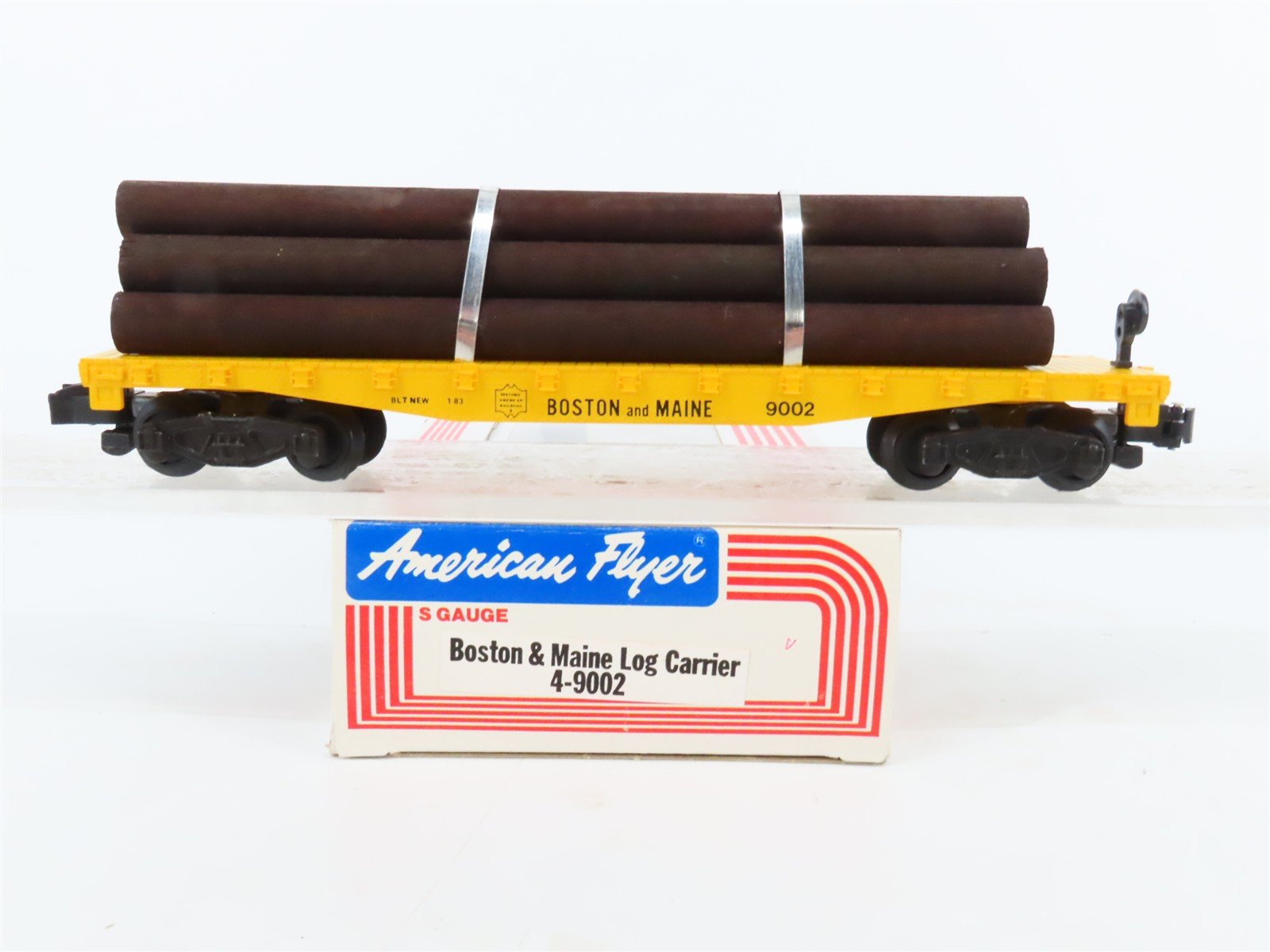 S Scale American Flyer 4-9002 B&M Boston & Maine Flatcar #9002 w/Log Loads
