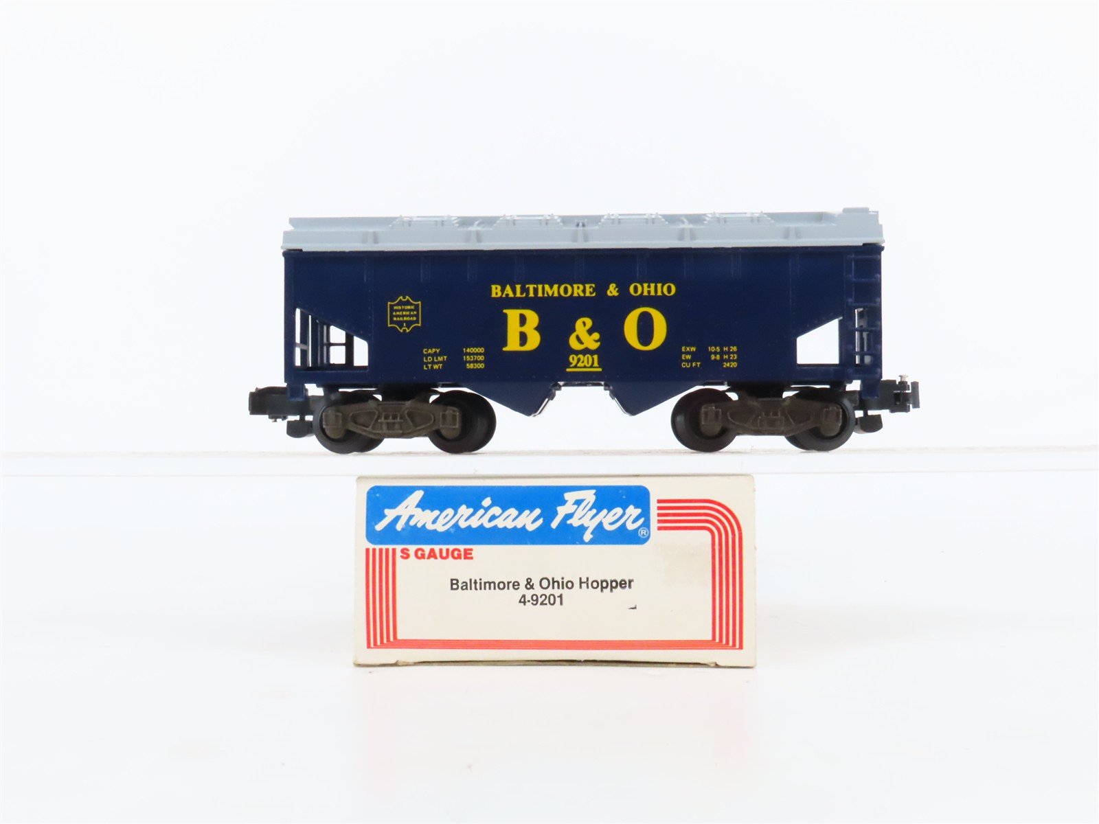 S Scale American Flyer 4-9201 B&O Baltimore & Ohio 3-Bay Covered Hopper #9200