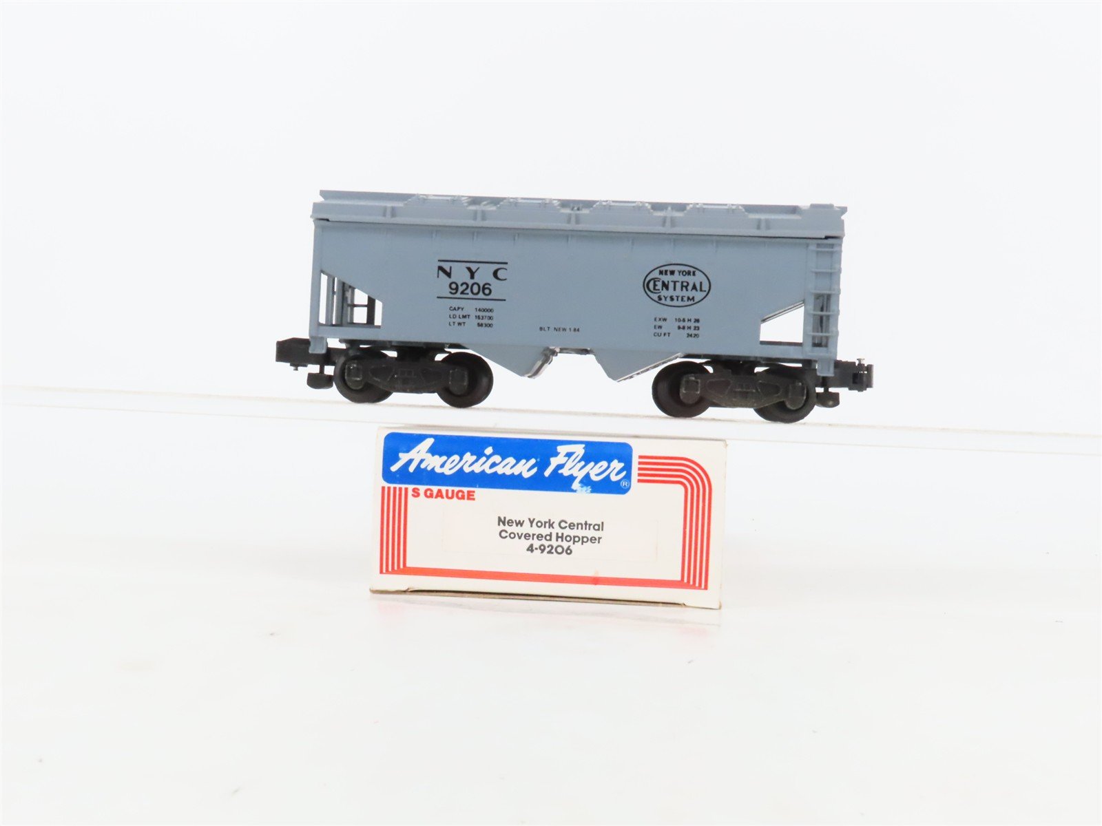 S Scale American Flyer 4-9206 NYC New York Central 2-Bay Covered Hopper #9206