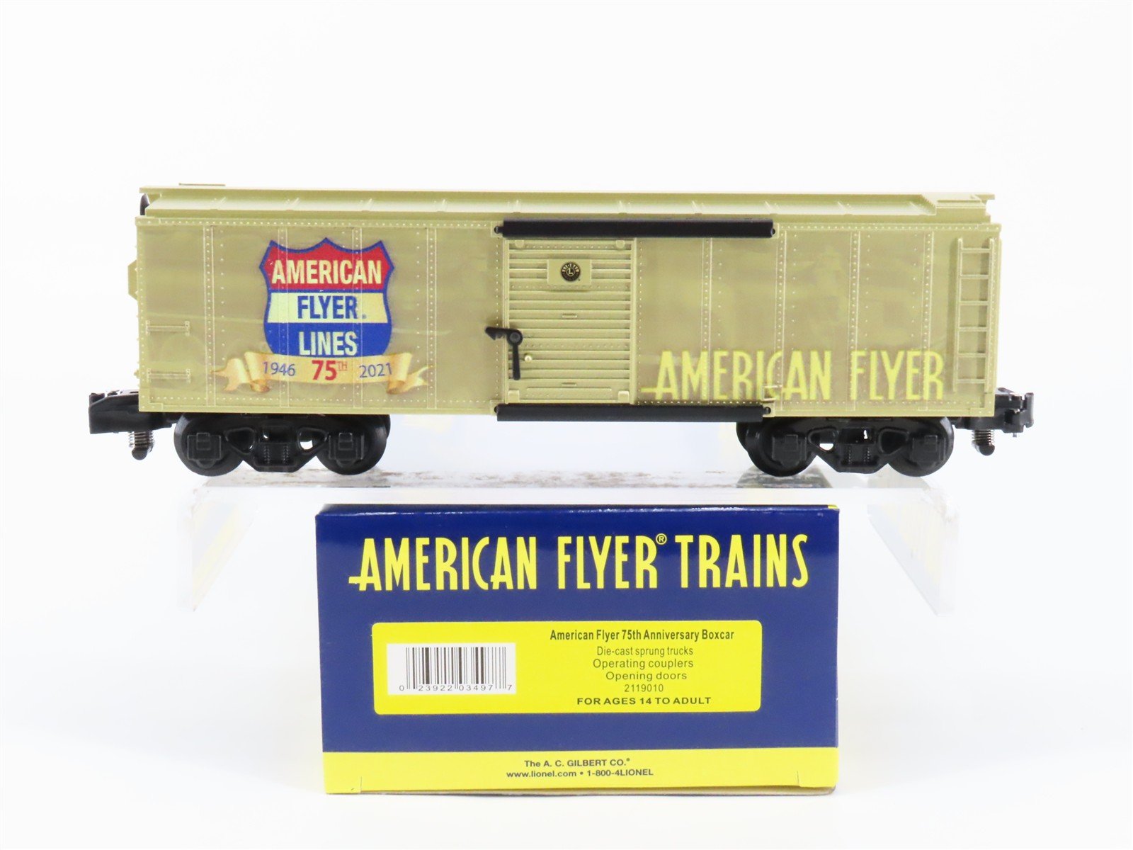 S Gauge Gilbert American Flyer Lines 2119010 75th Anniversary Box Car #1946-2021