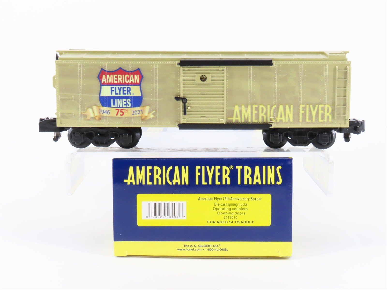S Gauge Gilbert American Flyer Lines 2119010 75th Anniversary Box Car #1946-2021