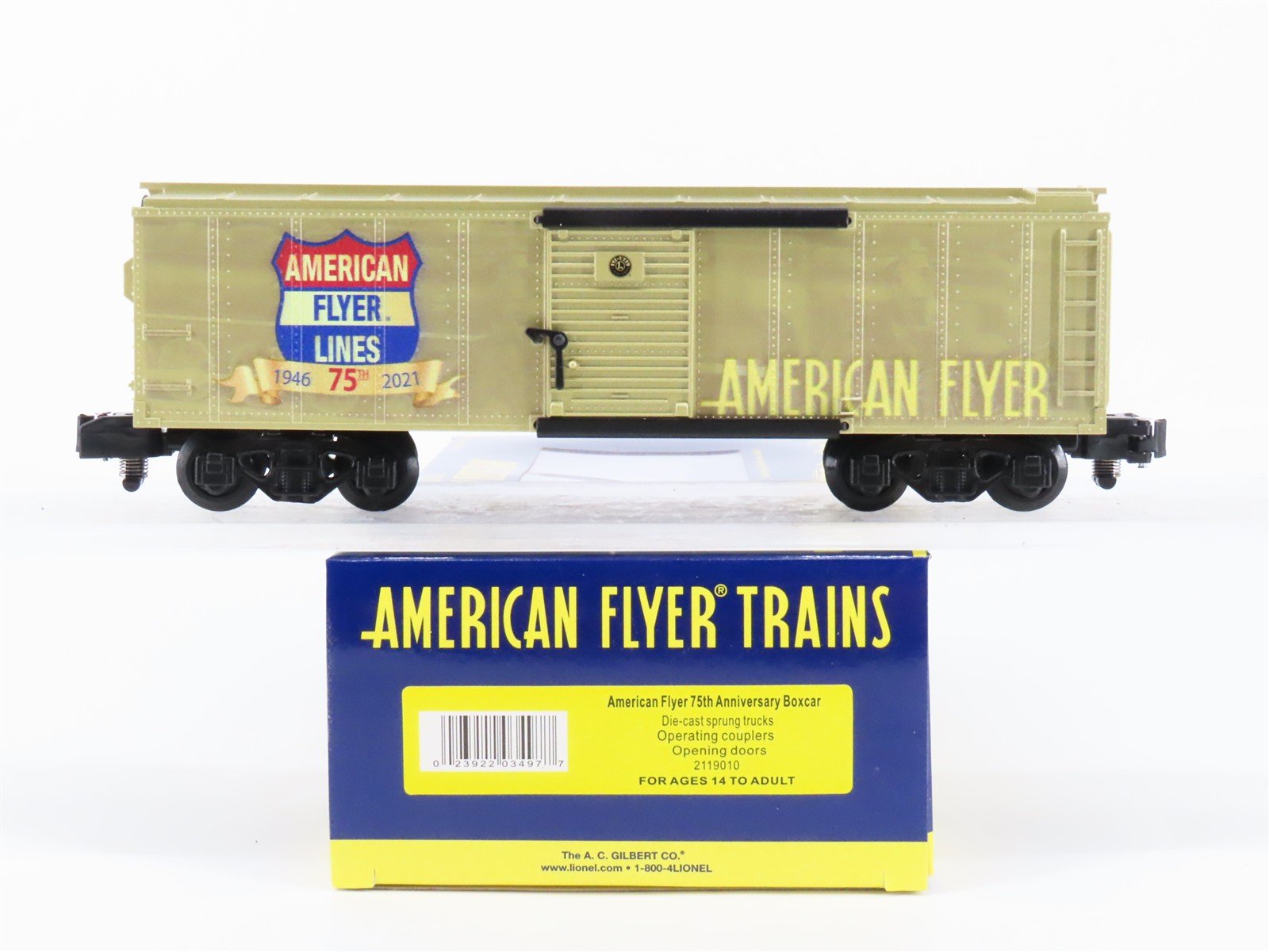 S Gauge Gilbert American Flyer 2119010 75th Anniversary Box Car #1946-2021