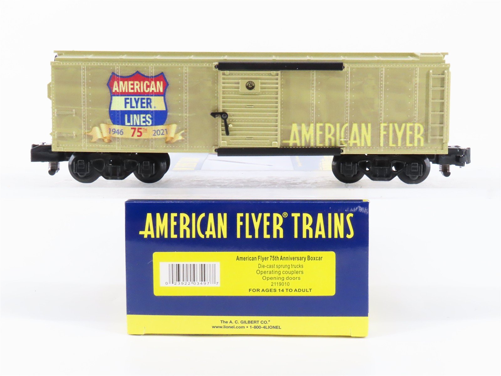 S Gauge Gilbert American Flyer 2119010 75th Anniversary Box Car #1946-2021