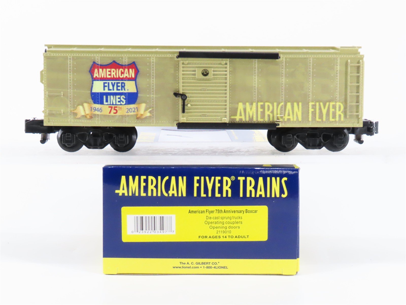 S Gauge Gilbert American Flyer 2119010 75th Anniversary Box Car #1946-2021
