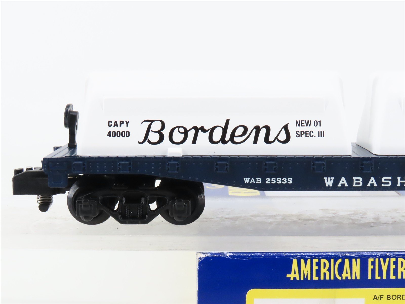 S Gilbert American Flyer 6-48524 WAB Borden's Milk Container Flat Car #25535