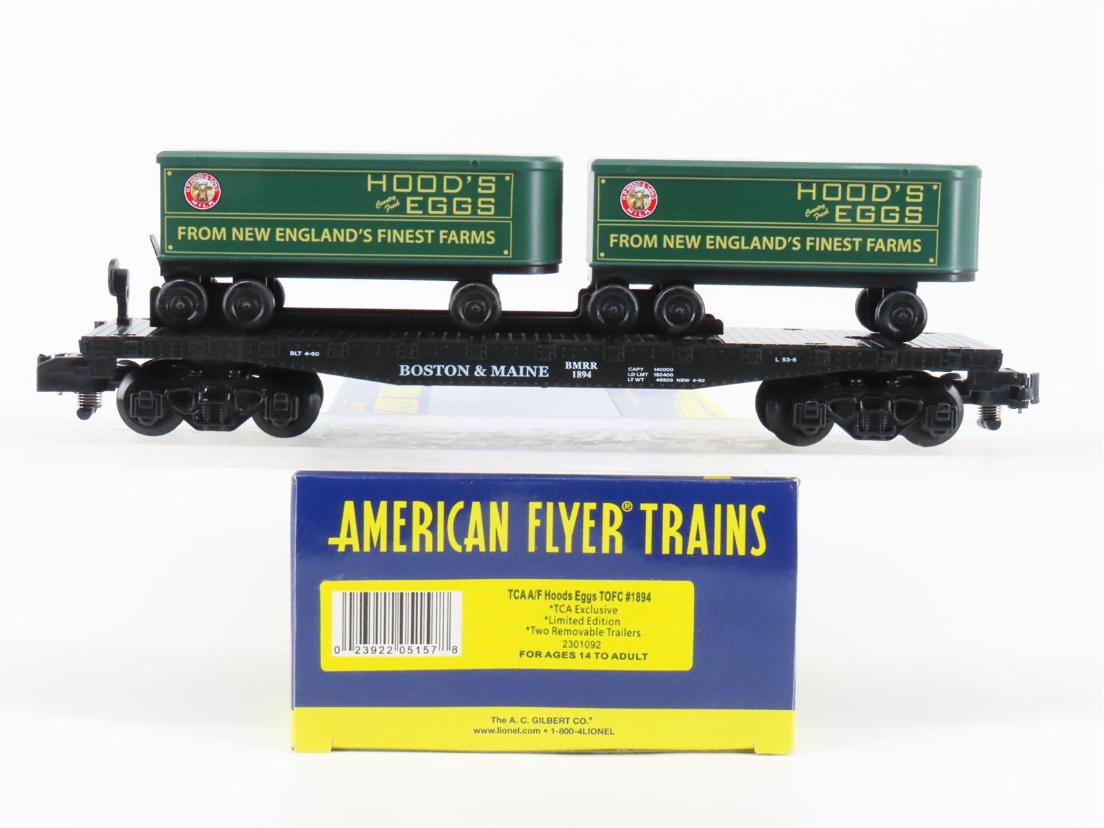 S Gilbert American Flyer 2301092 BMRR Boston & Maine Flat Car #1894 w/ Trailers