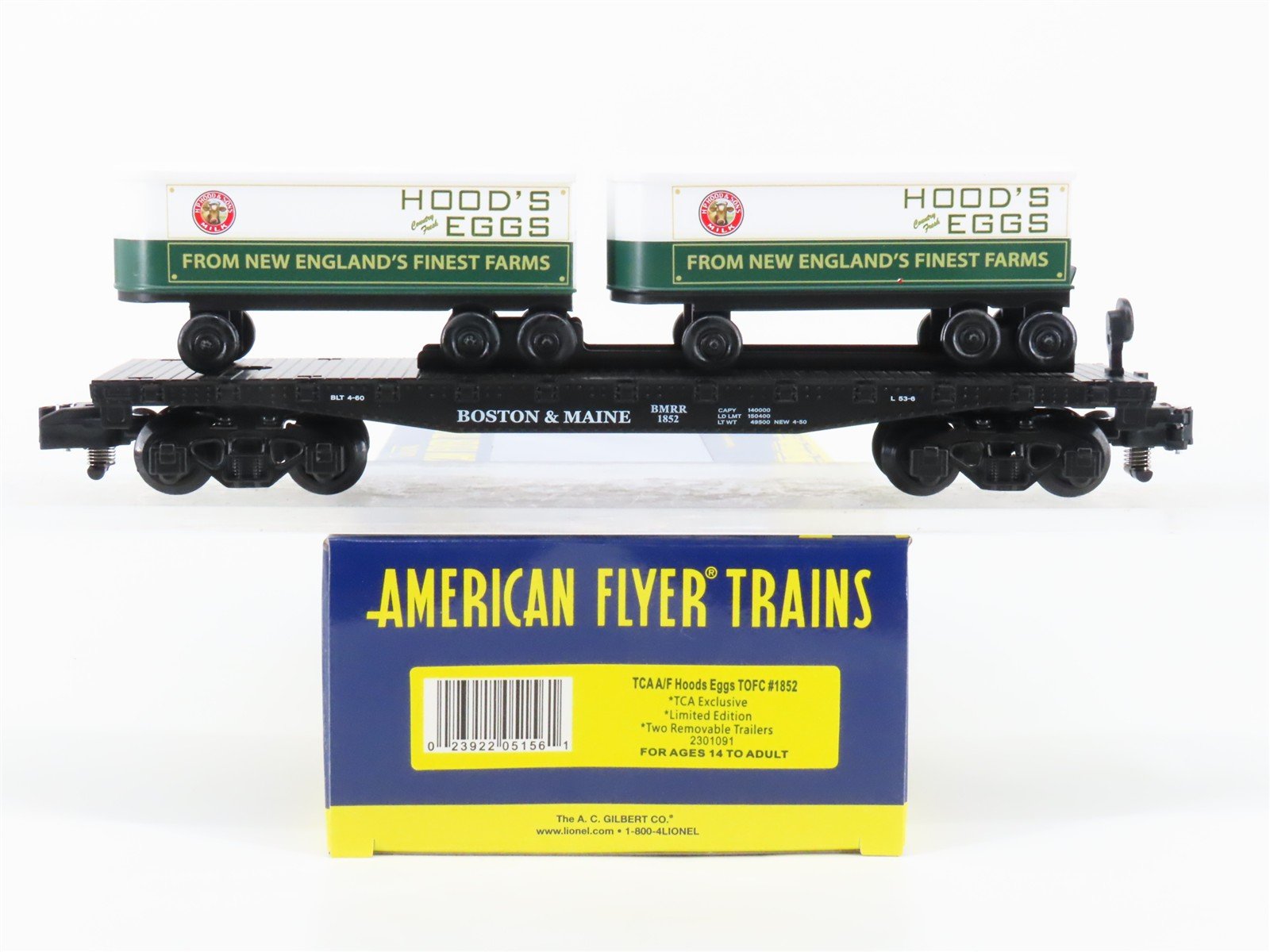 S Gilbert American Flyer 2301091 BMRR Boston & Maine Flat Car #1852 w/ Trailers