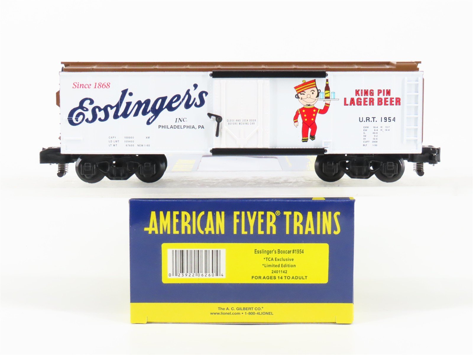 S Gauge Gilbert American Flyer 2401142 URT Esslinger's Single Door Box Car #1954