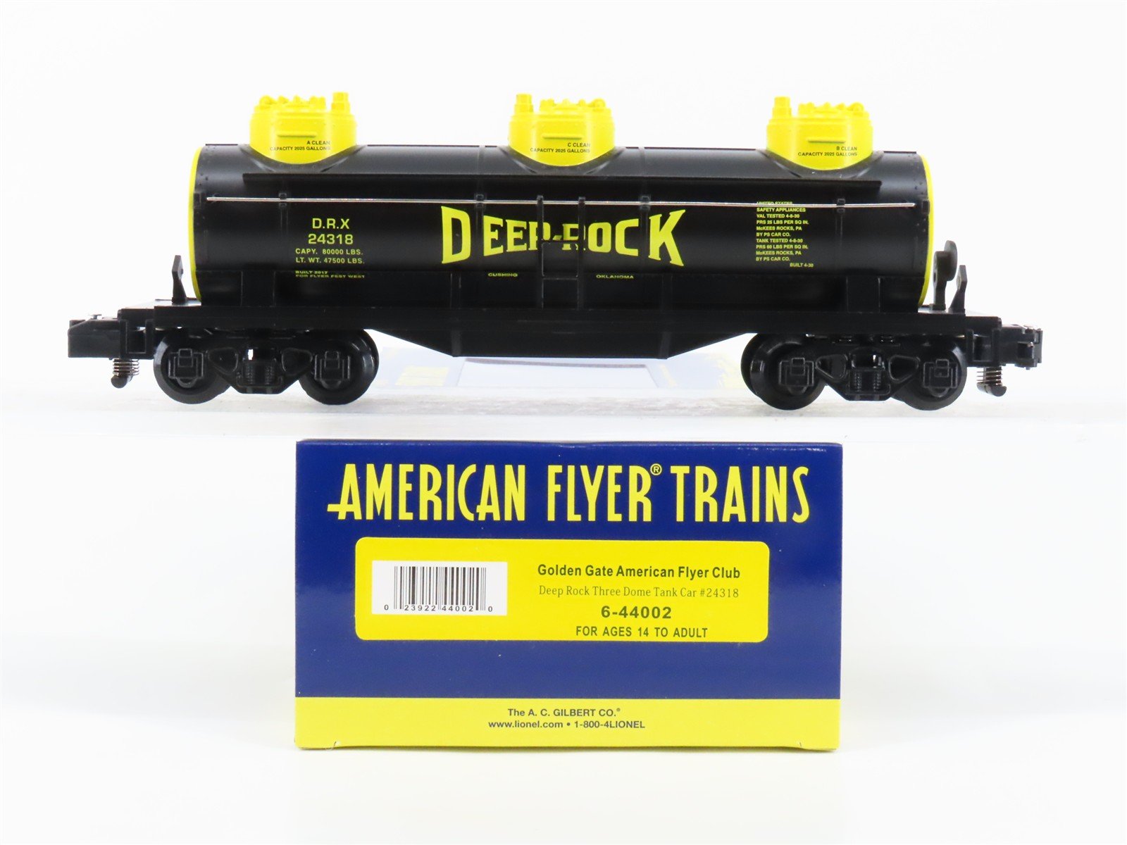 S Gauge Gilbert American Flyer 6-44002 DRX Deep Rock Triple Dome Tank Car #24318
