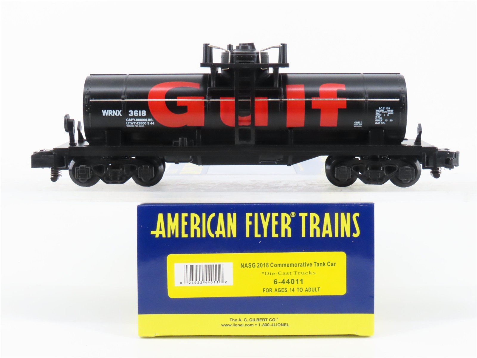 S Gauge Gilbert American Flyer 6-44011 WRNX Gulf Single Dome Tank Car #3618