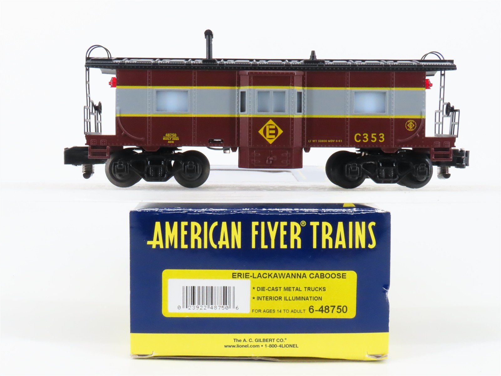 S Gauge Gilbert American Flyer 6-48750 EL Erie Lackawanna Lighted Caboose #C353