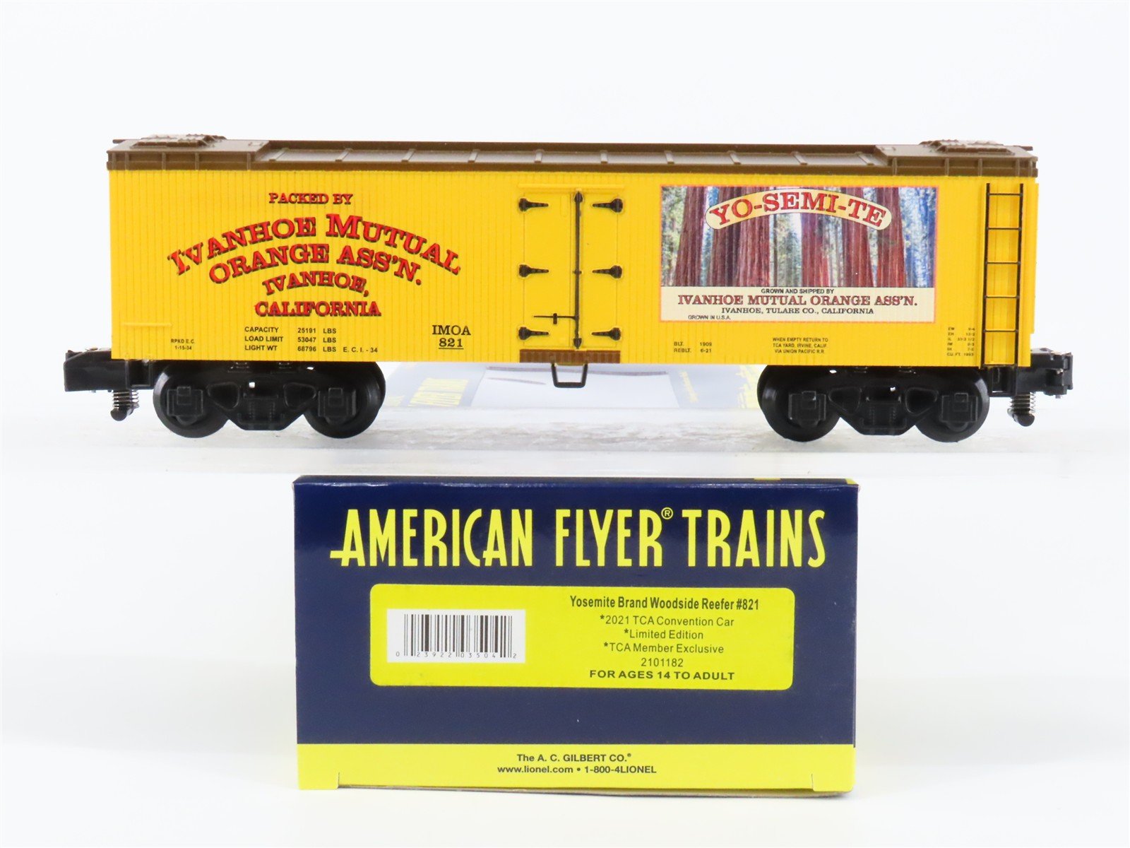 S Gauge Gilbert American Flyer 2101182 IMOA Yosemite Brand Woodside Reefer #821