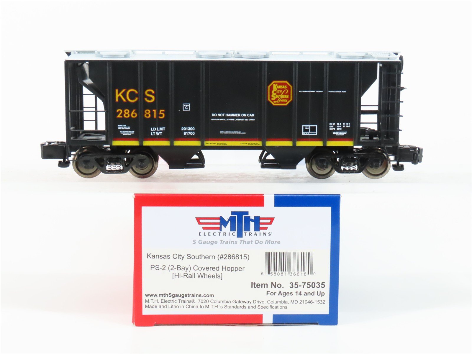 S Scale MTH 35-75035 KCS Kansas City Southern PS-2 2-Bay Covered Hopper #286815