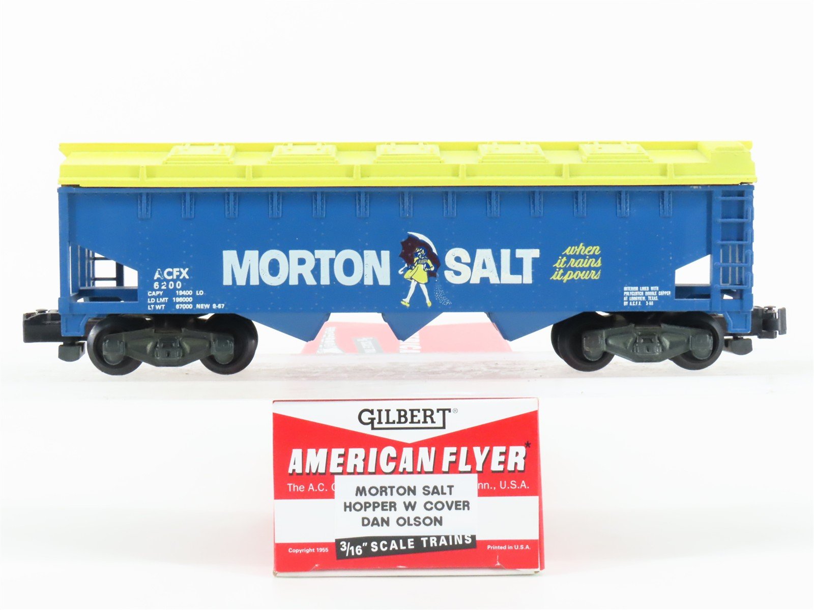 S Scale American Flyer ACFX Morton Salt 3-Bay Covered Hopper #6200