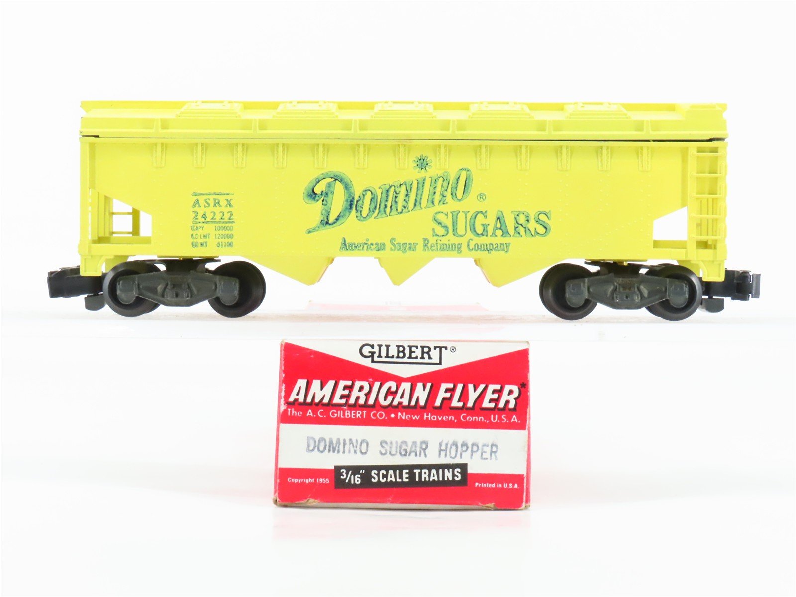 S Scale American Flyer ASRX Domino Sugar 3-Bay Covered Hopper #24222