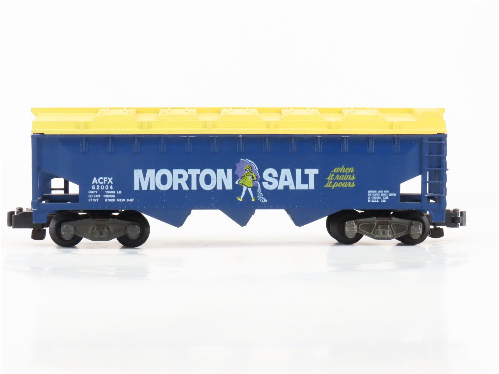 S Scale American Flyer ACFX Morton Salt 3-Bay Covered Hopper #62004