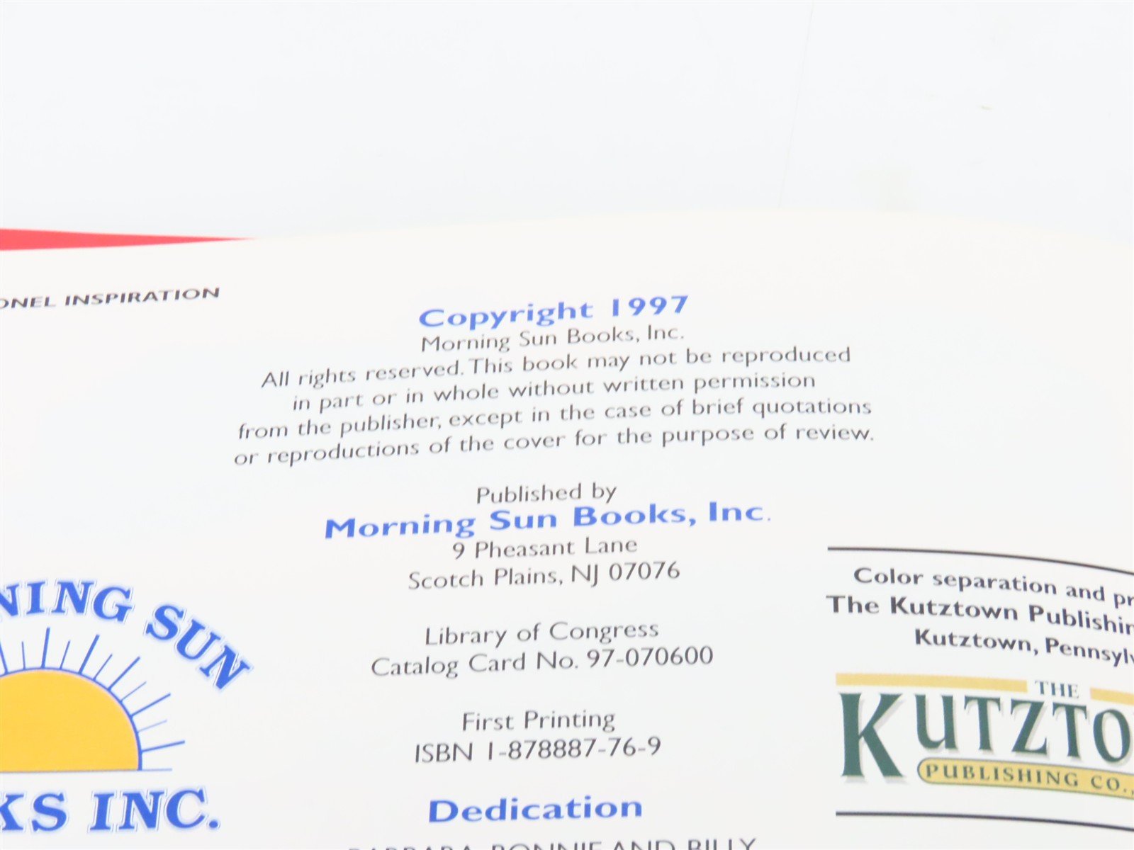Morning Sun: The Lionel Inspiration by William J. Brennan ©1997 HC Book
