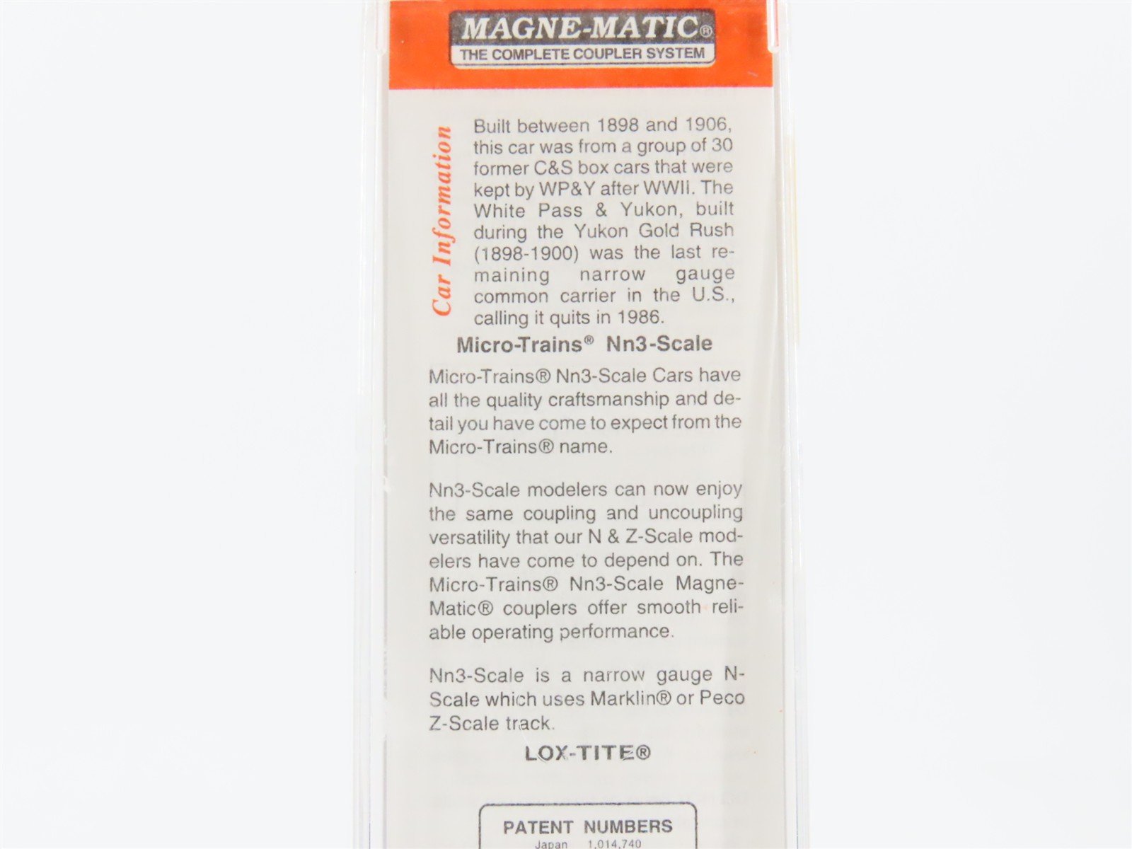 Nn3 Scale Micro-Trains MTL 15111 White Pass & Yukon 30' Single Door Box Car #734