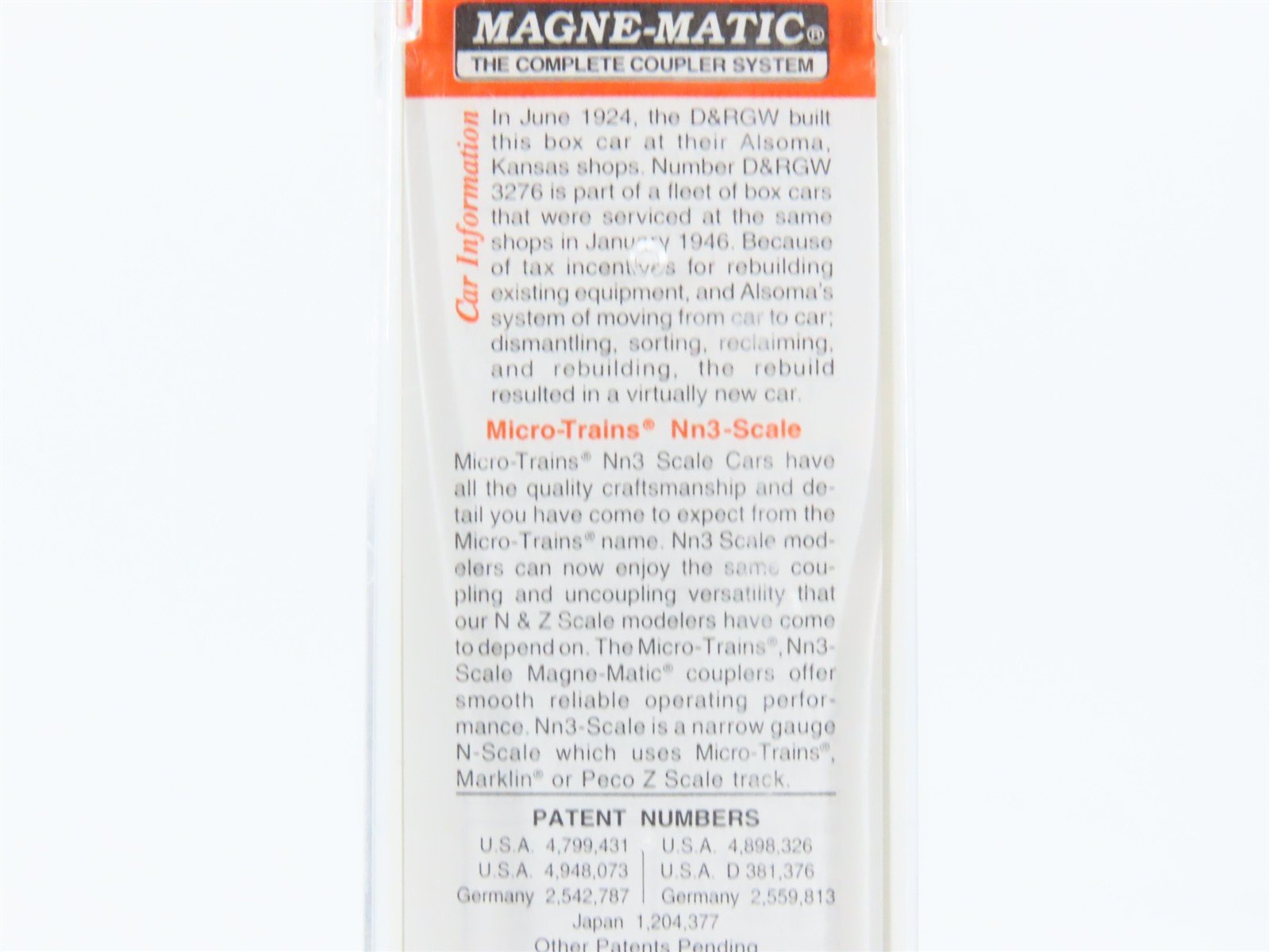 Nn3 Scale Micro-Trains MTL 15112 D&RGW Rio Grande Single Door Box Car #3276