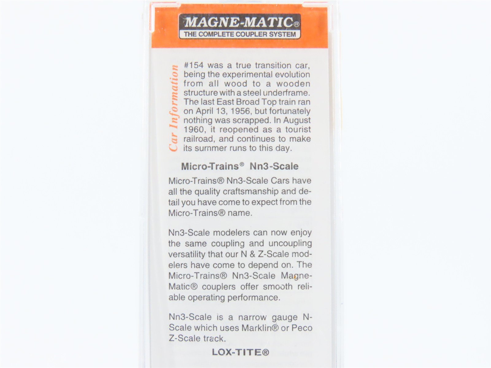 Nn3 Scale Micro-Trains MTL 15107 East Broad Top 30' Single Door Box Car #154