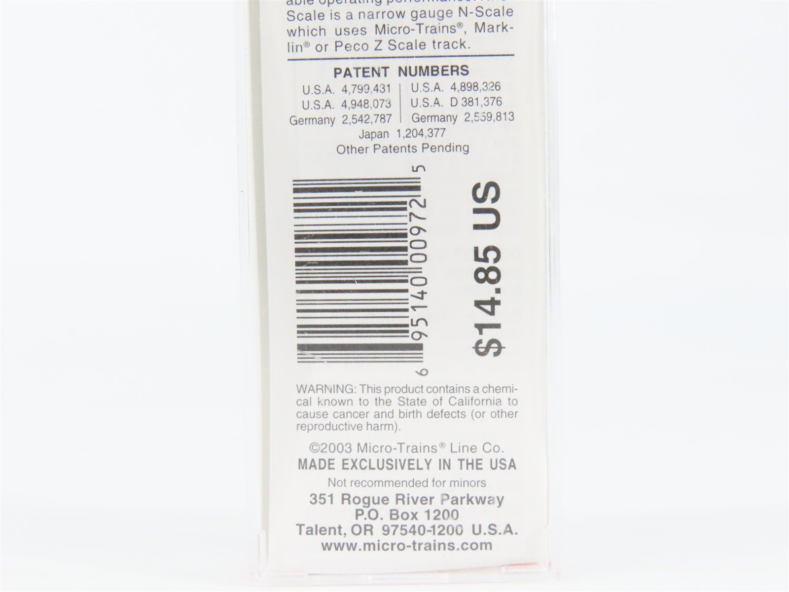 Nn3 Scale Micro-Trains MTL 15110 MSR'Y Montana Southern Single Door Box Car #501