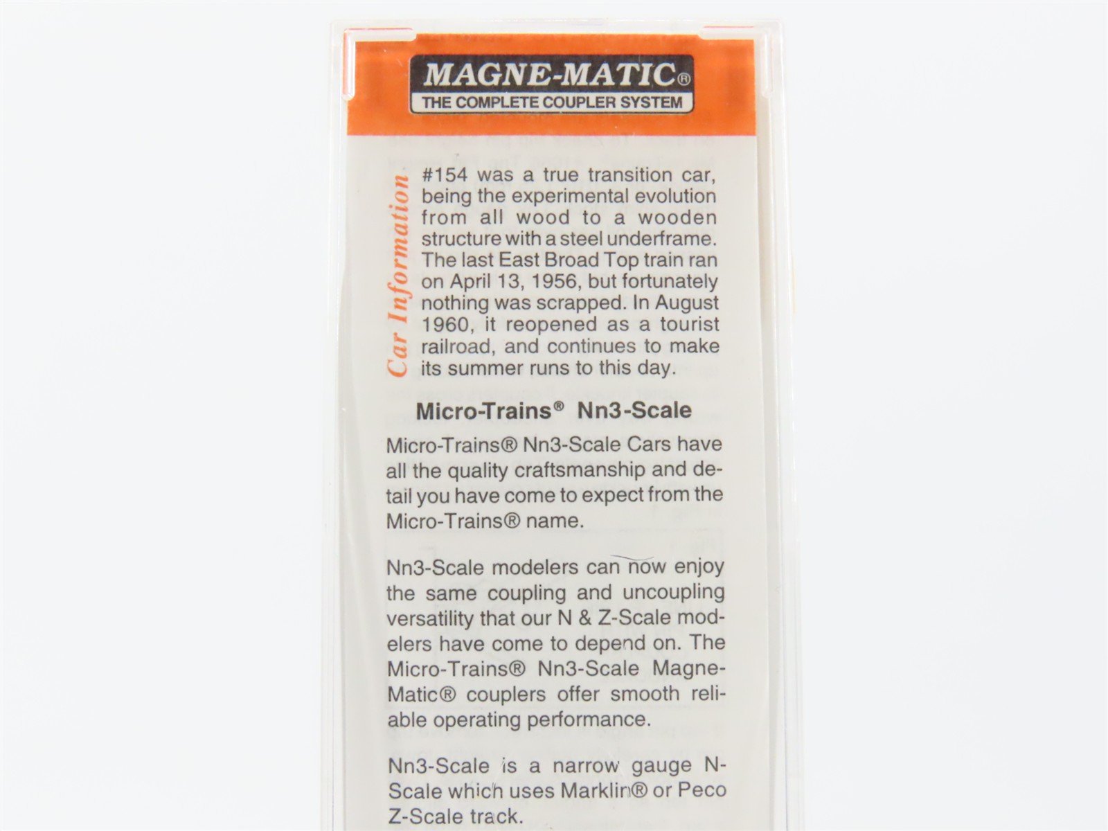 Nn3 Scale Micro-Trains MTL 15107 East Broad Top 30' Single Door Box Car #154