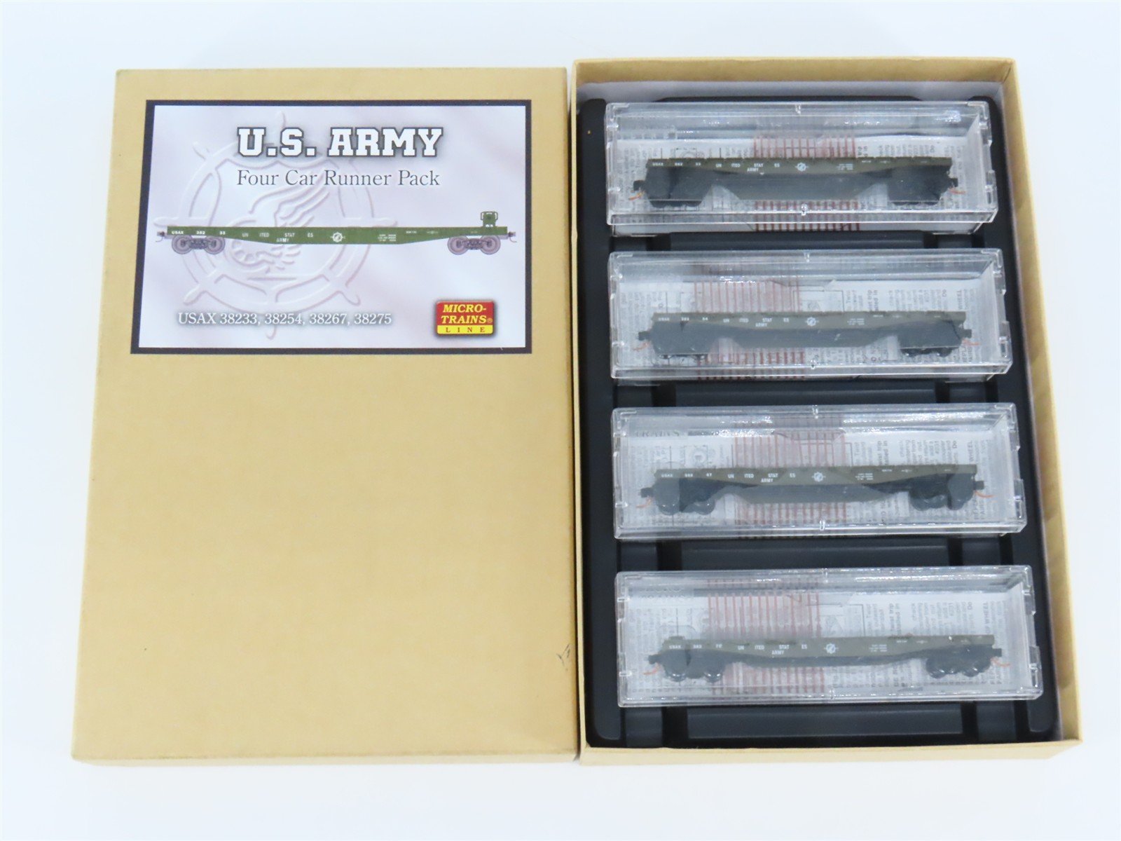 N Scale Micro-Trains MTL 993 00 014 USAX US Army Flat Cars 4-Car Runner Pack